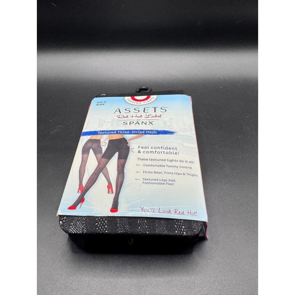 Assets Red Hot Label by Spanx Textured Three-Stripe Mesh Shaping Tights Black 2